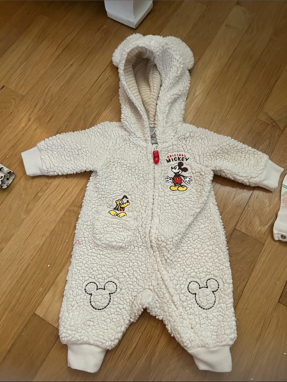 Disney Cream Sherpa Mickey & Pluto Hooded Footie